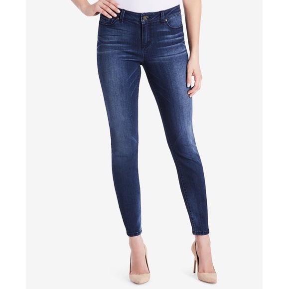 Vintage America Blues | Mid Rise Dark Wash Comfy Boho Skinny Jeans - Picture 1 of 13
